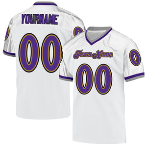 Custom White Purple-Old Gold Mesh Authentic Throwback Football Jersey