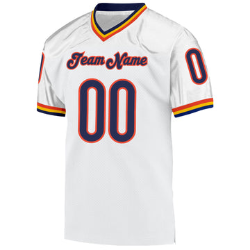 Custom White Navy-Orange Mesh Authentic Throwback Football Jersey