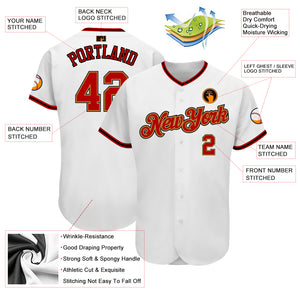 Custom White Red-Old Gold Authentic Baseball Jersey