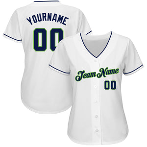 Custom White Navy-Neon Green Authentic Baseball Jersey