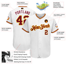 Load image into Gallery viewer, Custom White Crimson-Gold Authentic Baseball Jersey
