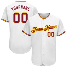 Load image into Gallery viewer, Custom White Crimson-Gold Authentic Baseball Jersey

