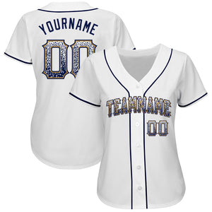 Custom White Navy-Old Gold Authentic Drift Fashion Baseball Jersey