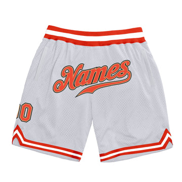 Custom White Orange-Old Gold Authentic Throwback Basketball Shorts