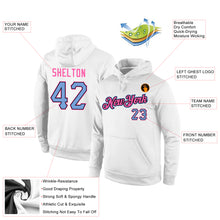 Load image into Gallery viewer, Custom Stitched White Light Blue-Pink Sports Pullover Sweatshirt Hoodie
