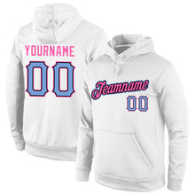 Load image into Gallery viewer, Custom Stitched White Light Blue-Pink Sports Pullover Sweatshirt Hoodie
