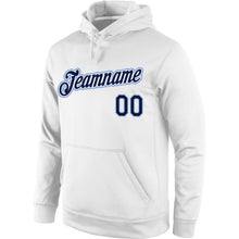 Load image into Gallery viewer, Custom Stitched White Navy-Light Blue Sports Pullover Sweatshirt Hoodie
