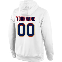 Load image into Gallery viewer, Custom Stitched White Navy-Old Gold Sports Pullover Sweatshirt Hoodie
