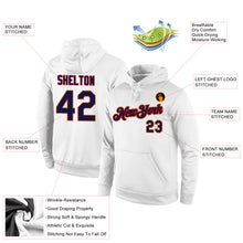 Load image into Gallery viewer, Custom Stitched White Navy-Old Gold Sports Pullover Sweatshirt Hoodie
