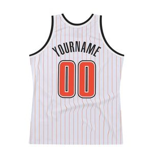 Custom White Orange Pinstripe Orange-Black Authentic Throwback Basketball Jersey