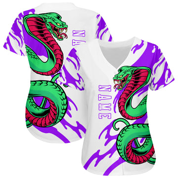 Custom White White-Purple 3D Snake Authentic Baseball Jersey