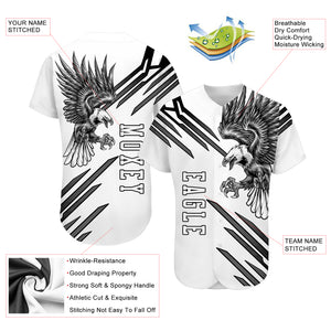 Custom White White-Black 3D Eagle Authentic Baseball Jersey