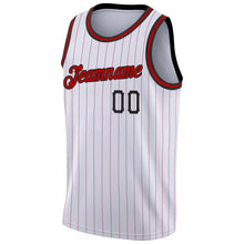 Load image into Gallery viewer, Custom White Red Pinstripe Red-Black Authentic Basketball Jersey
