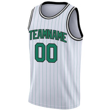 Load image into Gallery viewer, Custom White Kelly Green Pinstripe Kelly Green-Black Authentic Basketball Jersey
