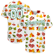Load image into Gallery viewer, Custom White White-Kelly Green 3D Pattern Design Autumn Leaves Authentic Baseball Jersey

