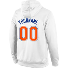 Load image into Gallery viewer, Custom Stitched White Orange-Royal Sports Pullover Sweatshirt Hoodie

