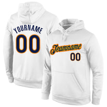 Load image into Gallery viewer, Custom Stitched White Navy-Gold Sports Pullover Sweatshirt Hoodie
