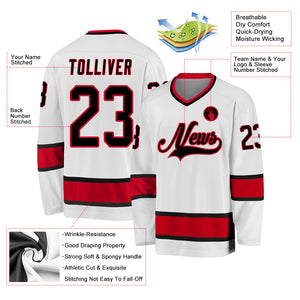 Custom White Black-Red Hockey Jersey