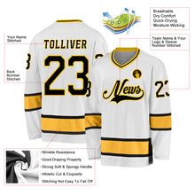 Load image into Gallery viewer, Custom White Black-Gold Hockey Jersey
