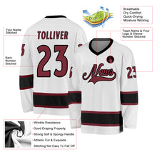 Load image into Gallery viewer, Custom White Burgundy-Black Hockey Jersey
