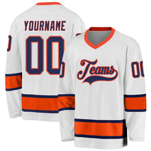 Load image into Gallery viewer, Custom White Navy-Orange Hockey Jersey
