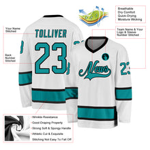 Load image into Gallery viewer, Custom White Aqua-Black Hockey Jersey
