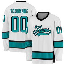 Load image into Gallery viewer, Custom White Aqua-Black Hockey Jersey
