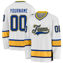 Load image into Gallery viewer, Custom White Royal-Gold Hockey Jersey
