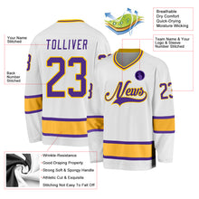 Load image into Gallery viewer, Custom White Purple-Gold Hockey Jersey
