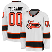 Load image into Gallery viewer, Custom White Orange-Black Hockey Jersey
