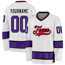 Load image into Gallery viewer, Custom White Purple-Black Hockey Jersey
