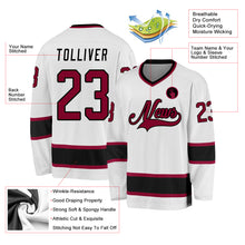 Load image into Gallery viewer, Custom White Maroon-Black Hockey Jersey
