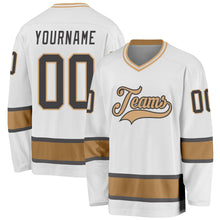 Load image into Gallery viewer, Custom White Steel Gray-Old Gold Hockey Jersey
