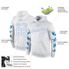 Load image into Gallery viewer, Custom Stitched White White-Light Blue 3D Pattern Design Butterfly Sports Pullover Sweatshirt Hoodie
