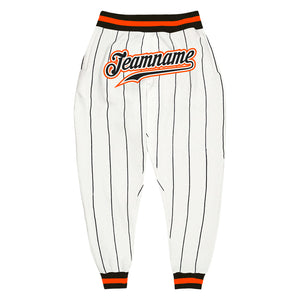 Custom White Black Pinstripe Black-Orange Sports Pants