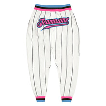 Load image into Gallery viewer, Custom White Black Pinstripe Pink-Light Blue Sports Pants
