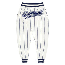 Load image into Gallery viewer, Custom White Navy Pinstripe Navy-White Sports Pants
