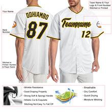 Load image into Gallery viewer, Custom White Black-Gold Authentic Baseball Jersey
