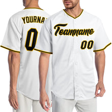 Load image into Gallery viewer, Custom White Black-Gold Authentic Baseball Jersey
