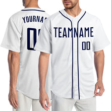 Load image into Gallery viewer, Custom White Navy Authentic Baseball Jersey
