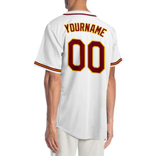 Load image into Gallery viewer, Custom White Crimson-Gold Authentic Baseball Jersey
