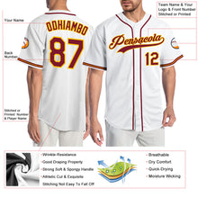 Load image into Gallery viewer, Custom White Crimson-Gold Authentic Baseball Jersey
