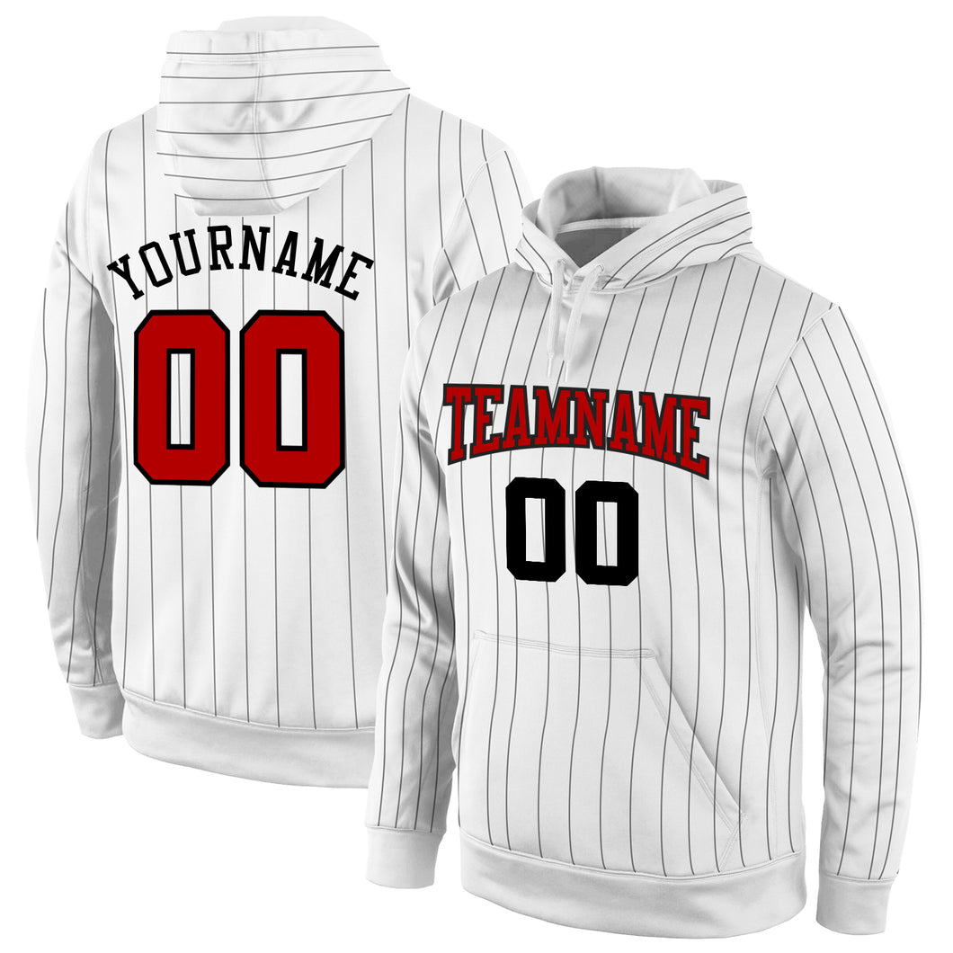 Custom Stitched White Black Pinstripe Red-Black Sports Pullover Sweatshirt Hoodie