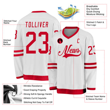 Custom White Red Hockey Jersey