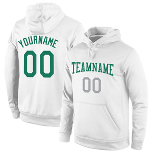 Custom Stitched White Kelly Green-Gray Sports Pullover Sweatshirt Hoodie