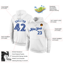 Load image into Gallery viewer, Custom Stitched White White-Royal Sports Pullover Sweatshirt Hoodie
