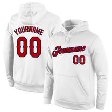 Load image into Gallery viewer, Custom Stitched White Red-Navy Sports Pullover Sweatshirt Hoodie

