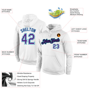 Custom Stitched White Purple-Teal Sports Pullover Sweatshirt Hoodie