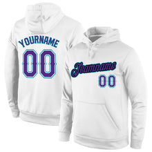 Load image into Gallery viewer, Custom Stitched White Purple-Teal Sports Pullover Sweatshirt Hoodie
