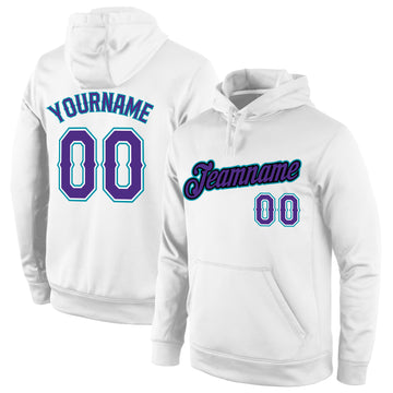 Custom Stitched White Purple-Teal Sports Pullover Sweatshirt Hoodie